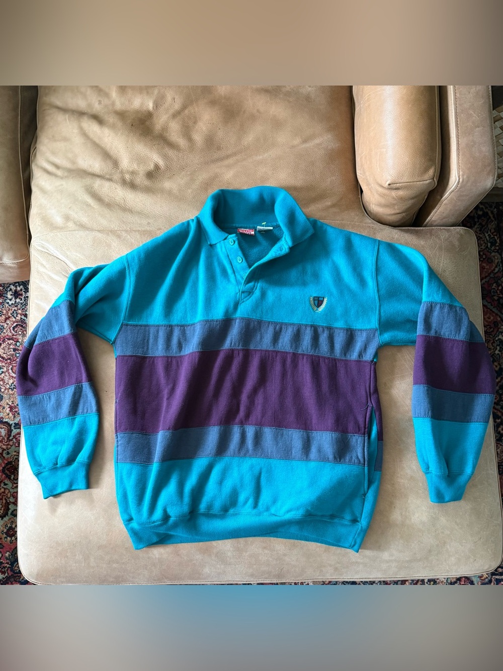 Vintage 1990s Athletic Works Colorblock Rugby Pullover Mens Large